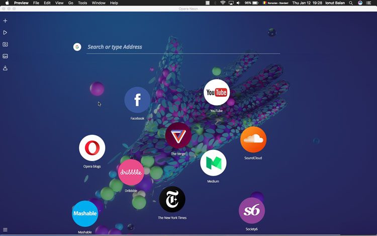 Conceptul Opera Neon for MacOS vrea sa fie viitorul browser-elor