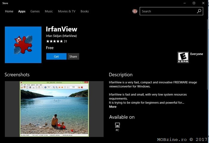 IrfanView ajunge in Windows Store, fiind portat prin Desktop Bridge