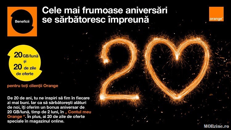 La 20 de ani de Orange clientii primesc 20 GB de trafic gratuit