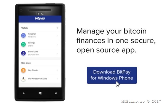 Recomandare: aplicatie de tip Bitcoint wallet pentru Windows 10 Mobile: BitPay
