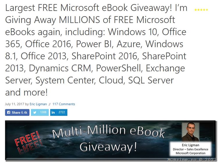 Recomandare: o colectie gigantica de carti in format electronic despre Windows, Office, Azure, BI, PowerShell, SQL, SharePoint se poate descarca gratuit
