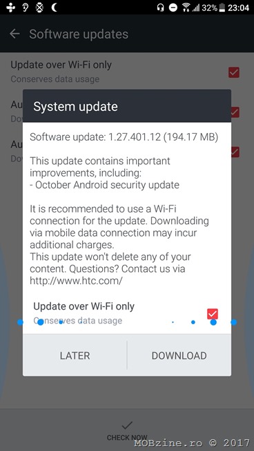 HTC U11 primeste update-urile de securitate pe octombrie pentru Android 7.1.1 prin firmware-ul 1.27.401.12