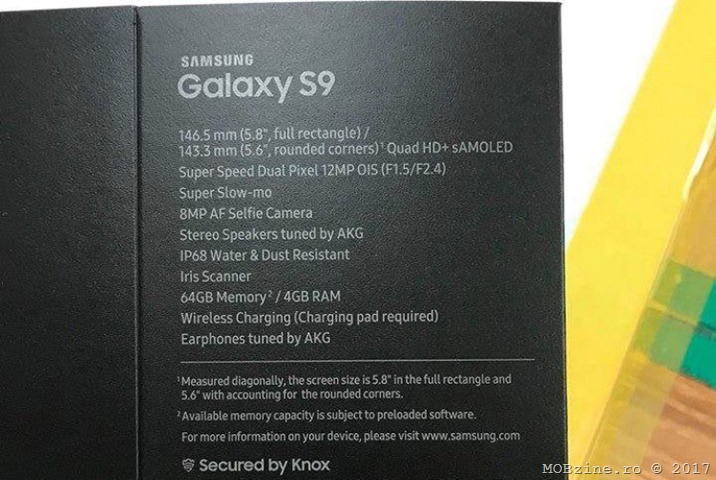 Leak: specificatiile complete pentru Samsung Galaxy S9 vizibile pe o cutie a produsului