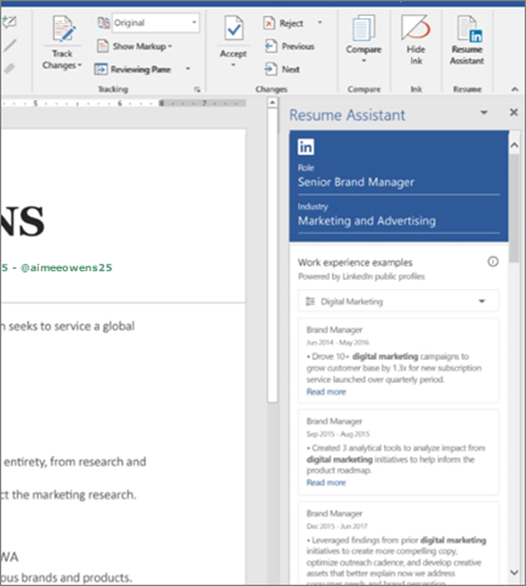 LinkedIn Resume Assistant e disponibil abonaților Office 365