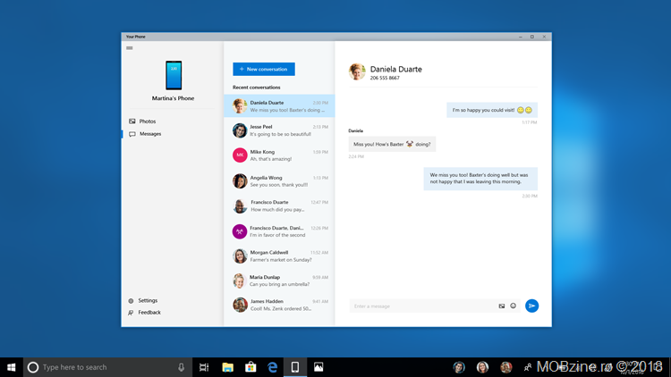 Windows 10 Insider Preview Build 17755 ajunge in Fast Ring si introduce optiunea de trimitere de SMS-uri de pe PC via Your Phone