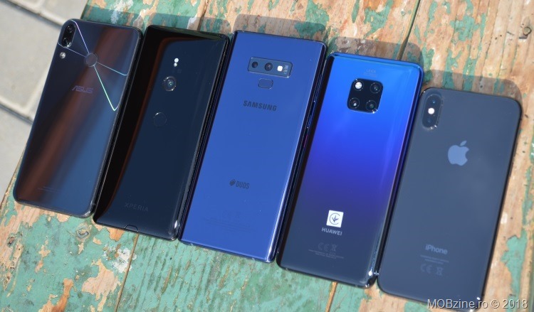 Asus Zenfone 5Z, Sony Xperia XZ3, Samsung Galaxy Note9, Huawei Mate 20 Pro, iPhone Xs