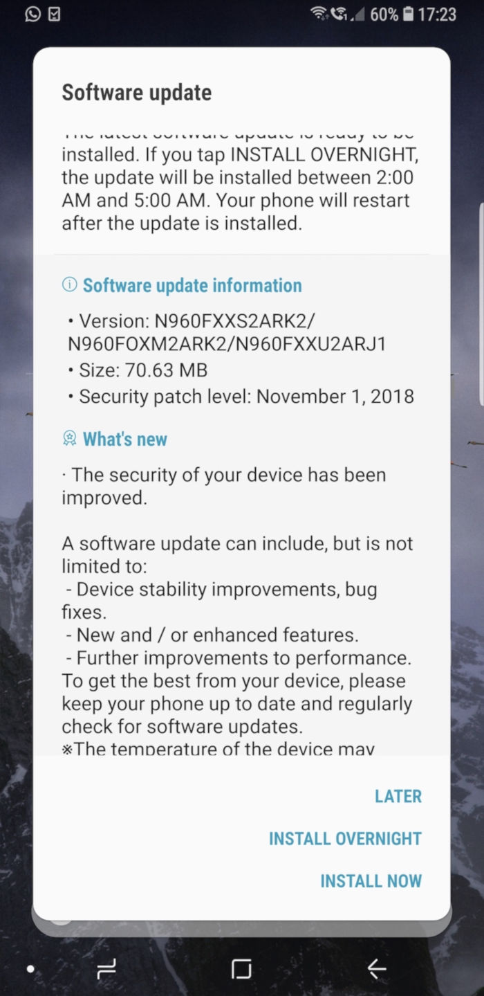 Este disponibil si in Romania un update de Galaxy Note9 ce aduce patch-urile Android de noiembrie
