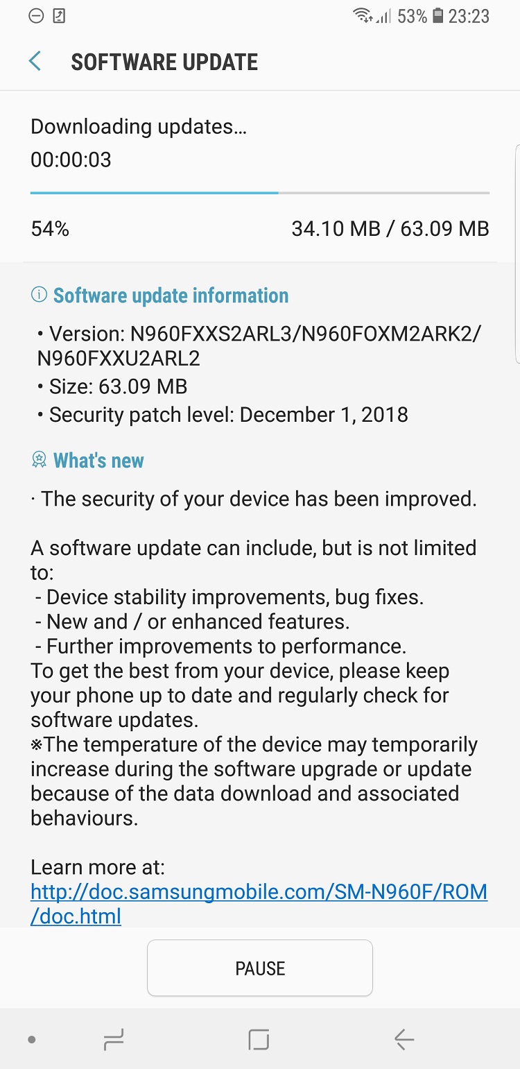 Update-ul cu patch-urile Android de decembrie a venit si pe Galaxy Note 9 in Romania