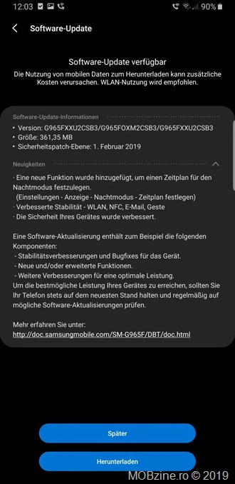 Galaxy S9 primeste update-ul cu patch-urile Android de februarie plus noi functii