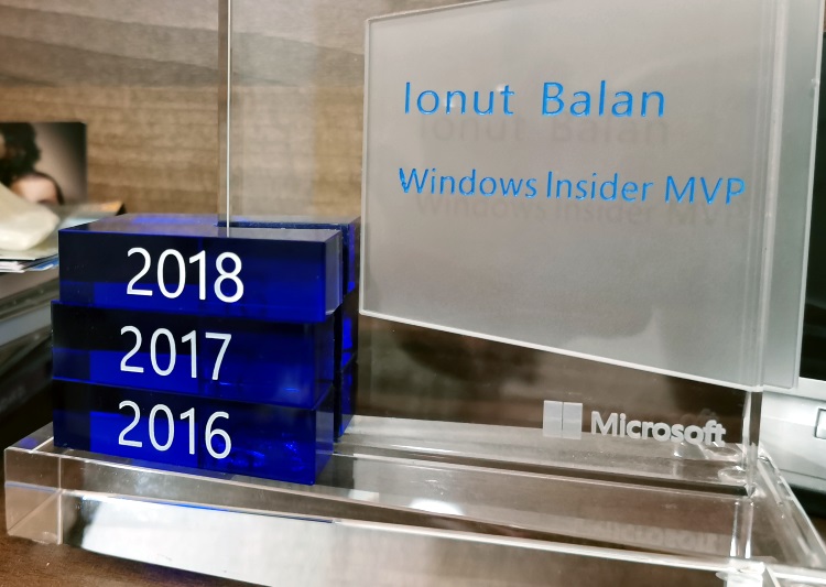 Am fost reconfirmat din partea Microsoft cu titlul de Windows Insider MVP, pentru al patrulea an consecutiv.