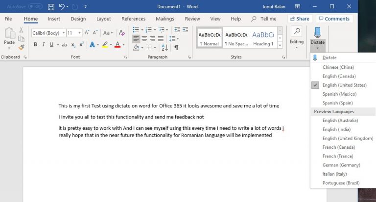 Dictate din Word for Office 365 știe să transcrie automat ceea ce vorbiți.