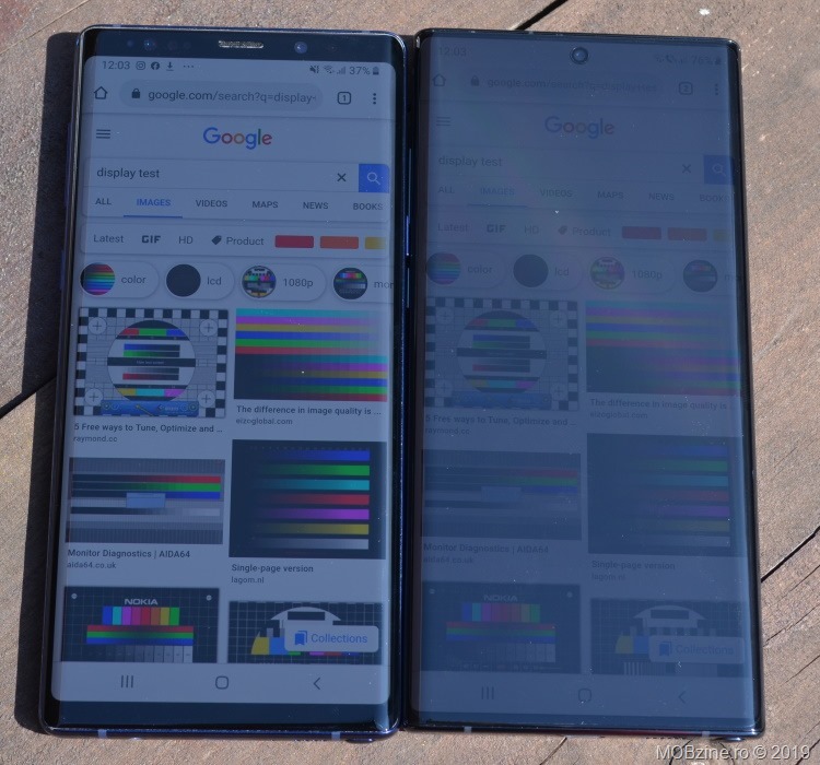 Display: comparație între Note 9 (stânga) și Note 10+ (dreapta).