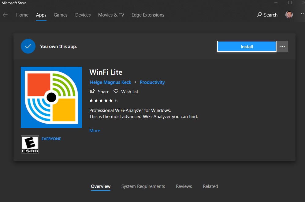 WinFi Lite, un scanner de wifi pentru Windows 10.