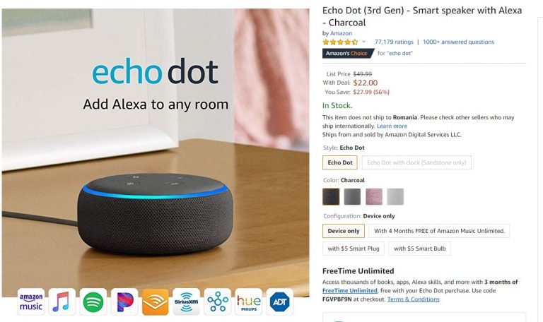 Astăzi, Amazon Echo Dot și Echo Dot Watch au reduceri semnificative în America și Europa