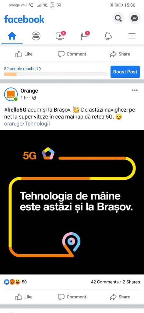 Începând cu 29 ianuarie 2020 Orange a anunțat disponibilitatea tehnologiei 5G și în Brașov.