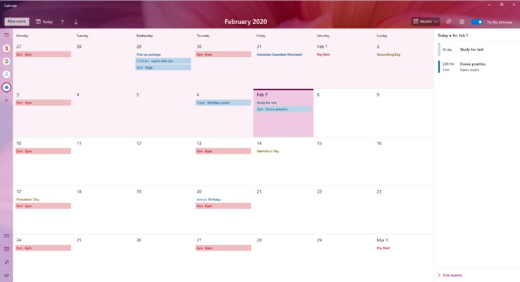 Windows 10 Insider Preview Build 19564 vine cu o nouă aplicație Calendar și setări avansate pentru GPU.