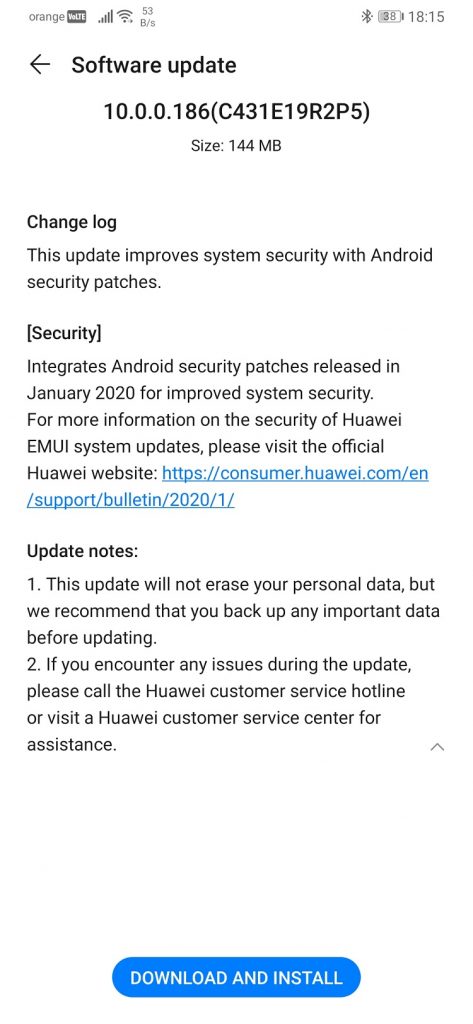 Update-ul cu patch-urile de Android 10 pentru ianuarie 2020 a venit pe Huawei P30 Pro.