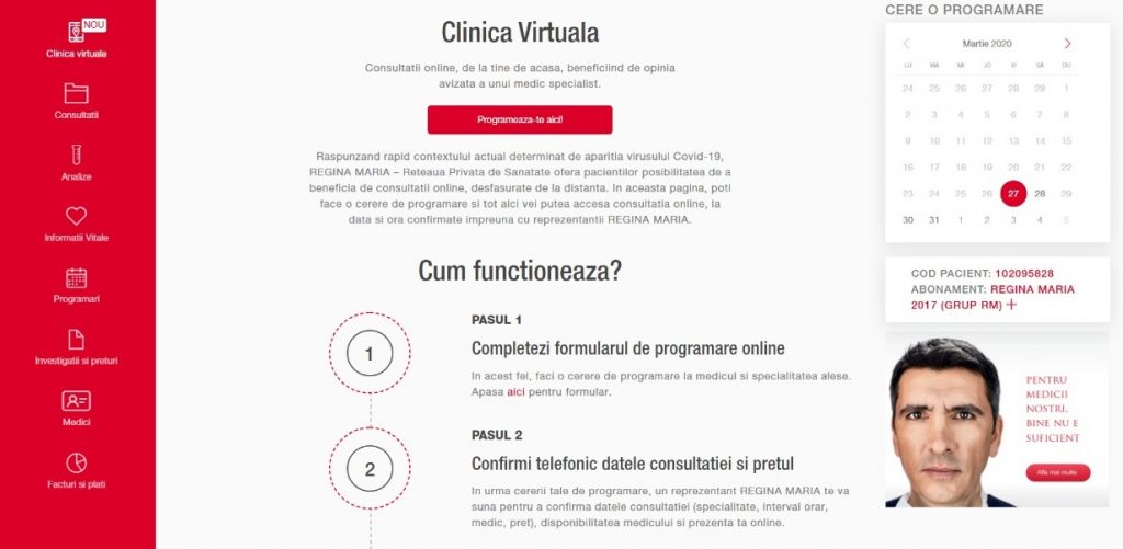  Rețeaua de sănătate REGINA MARIA lansează Clinica Virtuală, platformă de consultații medicale online 