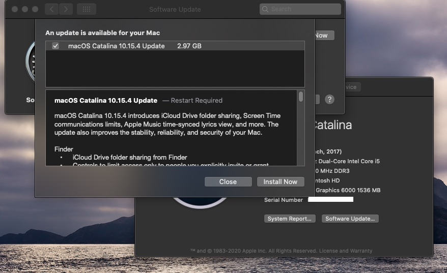 În seara aceasta Apple a lansat update-ul 10.15.4 pentru macOS Catalina ce aduce opțiuni de partajare via iCloud Drive, limite pe zona de comunicare via Screen Time, sincronizarea versurilor în Apple Music și beinînțeles patch-uri de securitate și ceva optimizări.