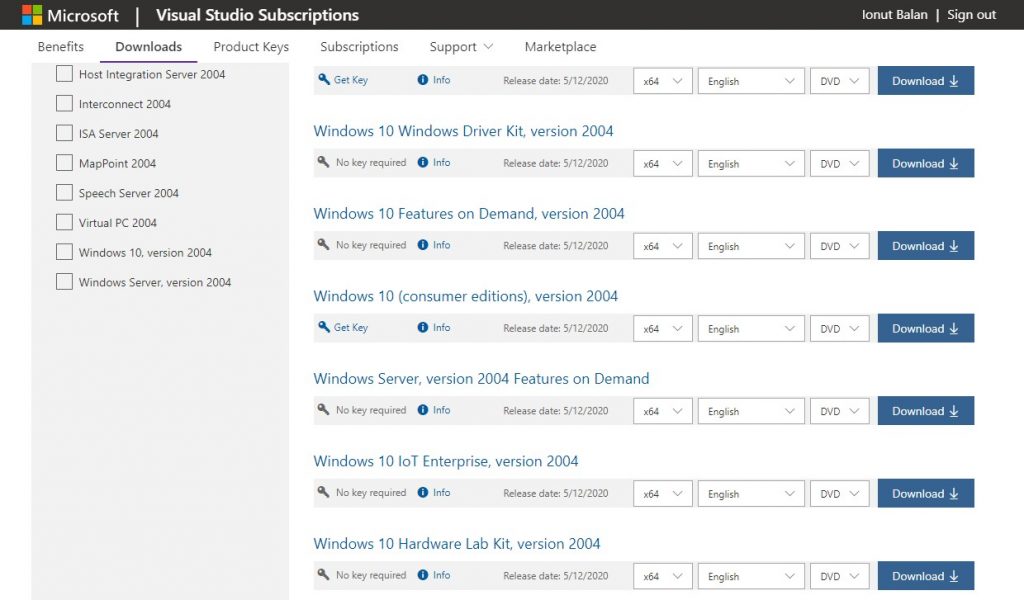O veste bună pentru utilzatorii ce au abonament de MSDN: următoarea versiune de Windows, adică Windows 10 May 2020 Update, e disponibilă pentru download în Visual Studio Subscriptions.