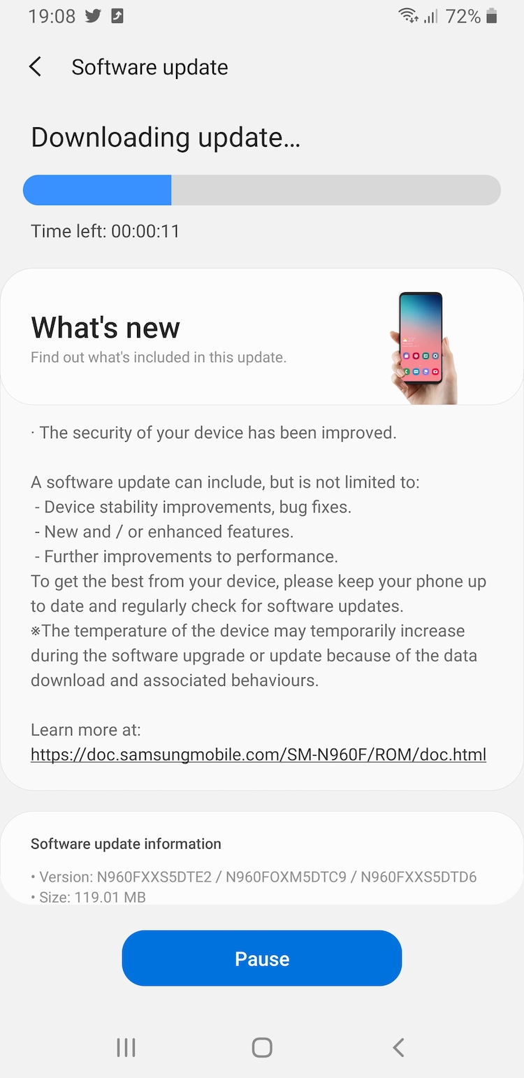 Cel mai nou update de firmware (N960FXXS5DTE2/N960FOXM5DTC9/N960FXXS5DTD6) pentru Samsung Galaxy Note9 aduce patch-urile de securitate de Android pentru luna mai 2020 și câteva optimizări.