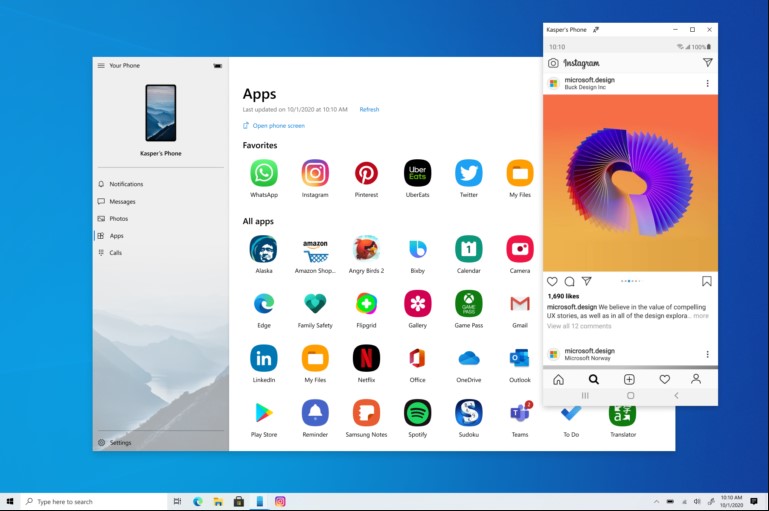 În Windows 10 Insider Preview Build 20185 lansat aseară de Microsoft veți regăsi posibilitatea de a rula aplicații Android direct pe desktop, via Your Phone.