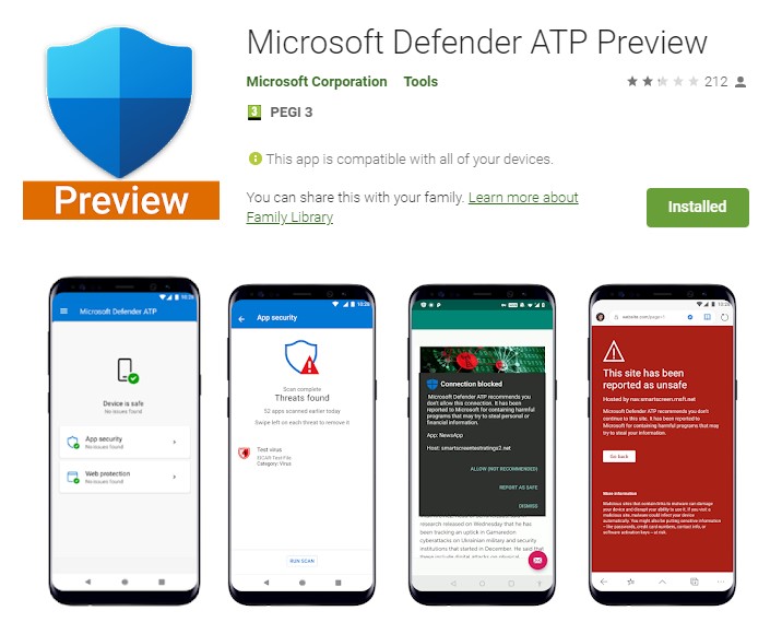 Soluția de protecție anti-virus/anti-malware Microsoft Defender e disponibilă în Play Store.