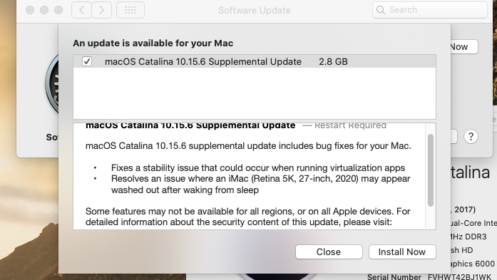 Ieri seară Apple a lansat un pachet suplimentar de update-uri pentru macOS Catalina 10.15.6 cu fixuri pentru iMac si virtualizare.
