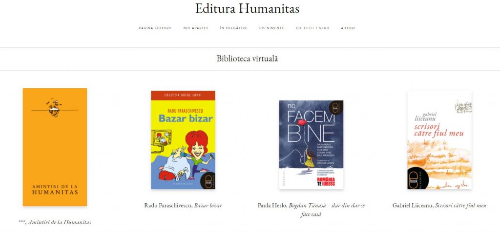 Editura Humanitas oferă mai multe cărți gratuite (în format PDF) în cadrul colecției Biblioteca virtuală.