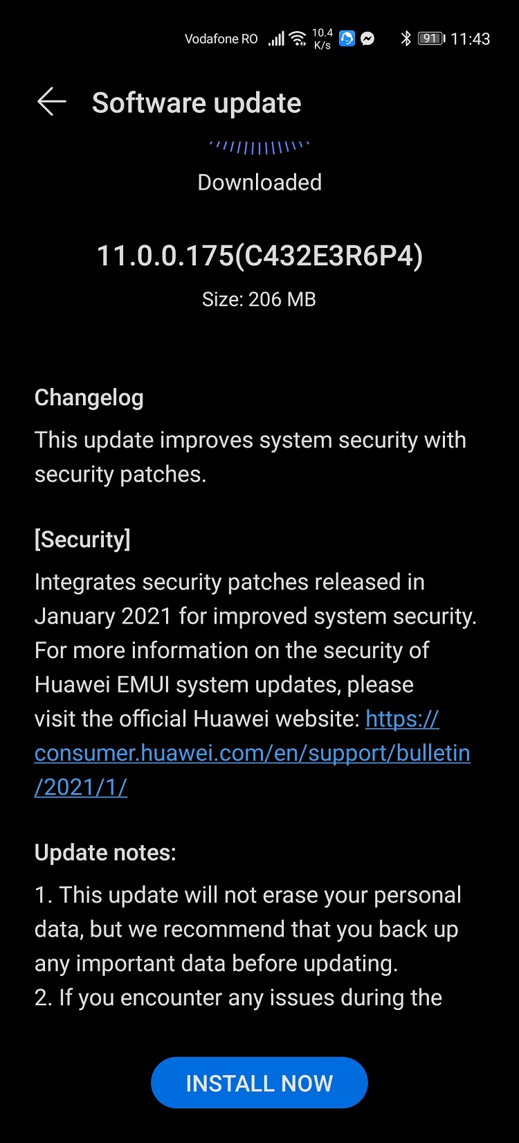 Huawei a lansat firmware-ul 11.0.0.175(C432E3R6P4) cu patch-urile de securitate Android pentru luna ianuarie 2021