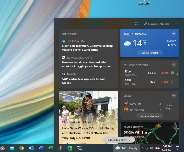 Windows 10 build 19043.1023 aduce noul widget News și Weather pe Windows 10 21H1.