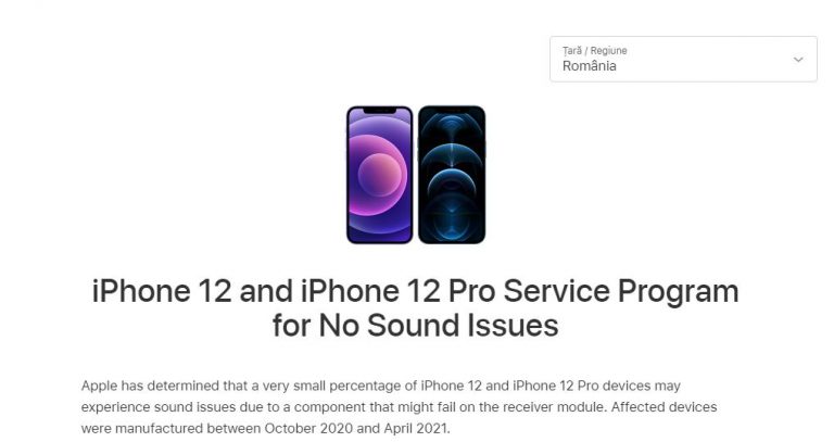 Pentru că există probleme de sunet pe niște modele iPhone 12/12 Pro fabricate între octombrie 2020 și aprilie 2021, Apple a pornit inițiativa No Sound Issues prin care repară problemele ... gratuit.