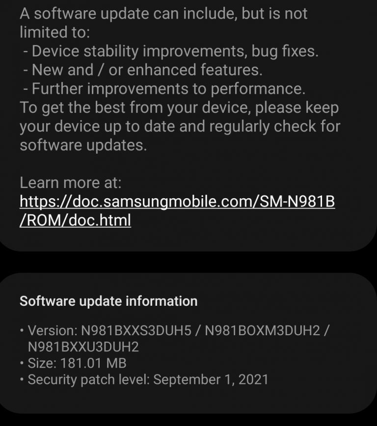 Update-ul de septembrie pentru Android 11 a venit pe Galaxy Note20 5G