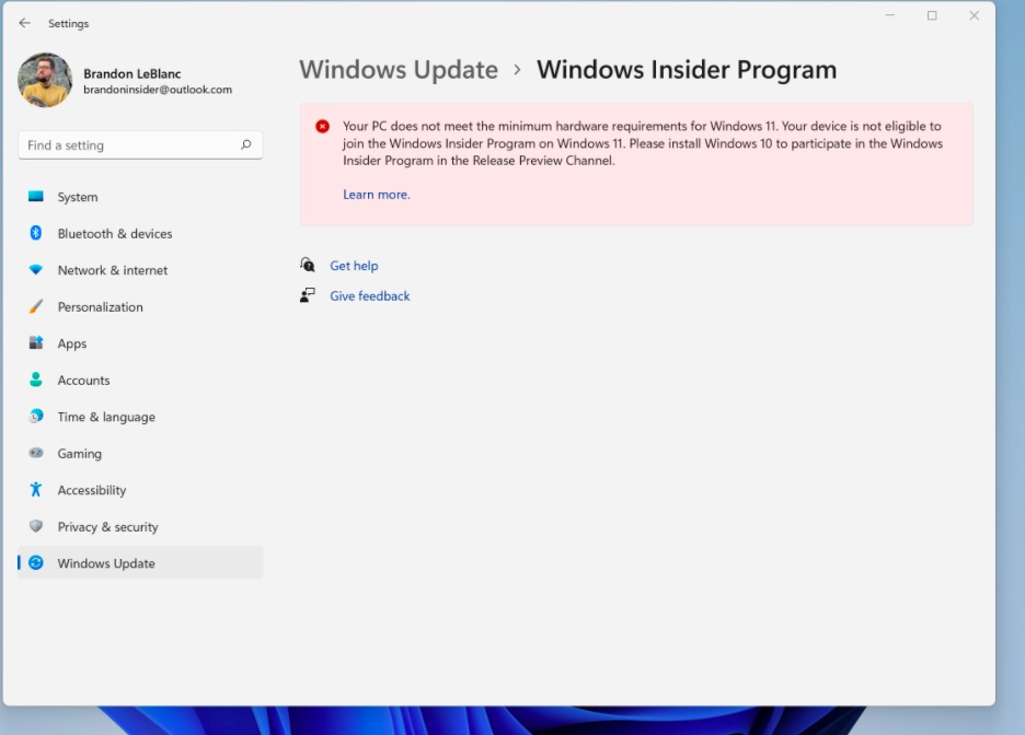 Începând de astăzi, odată cu lansarea Windows 11 Insider Preview build 22449, sistemele Insider Preview cu Windows 11 ce nu îndeplinesc cerințele minime (altele decât TPM 2.0 și CPU) nu mai primesc update-uri, utilizatorii sunt încurajați să renunțe.