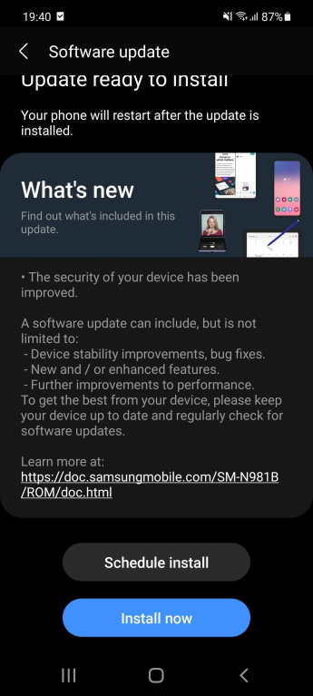 Samsung Galaxy Note 20 5G primeste patch-urile de Android pentru luna octombrie 2021