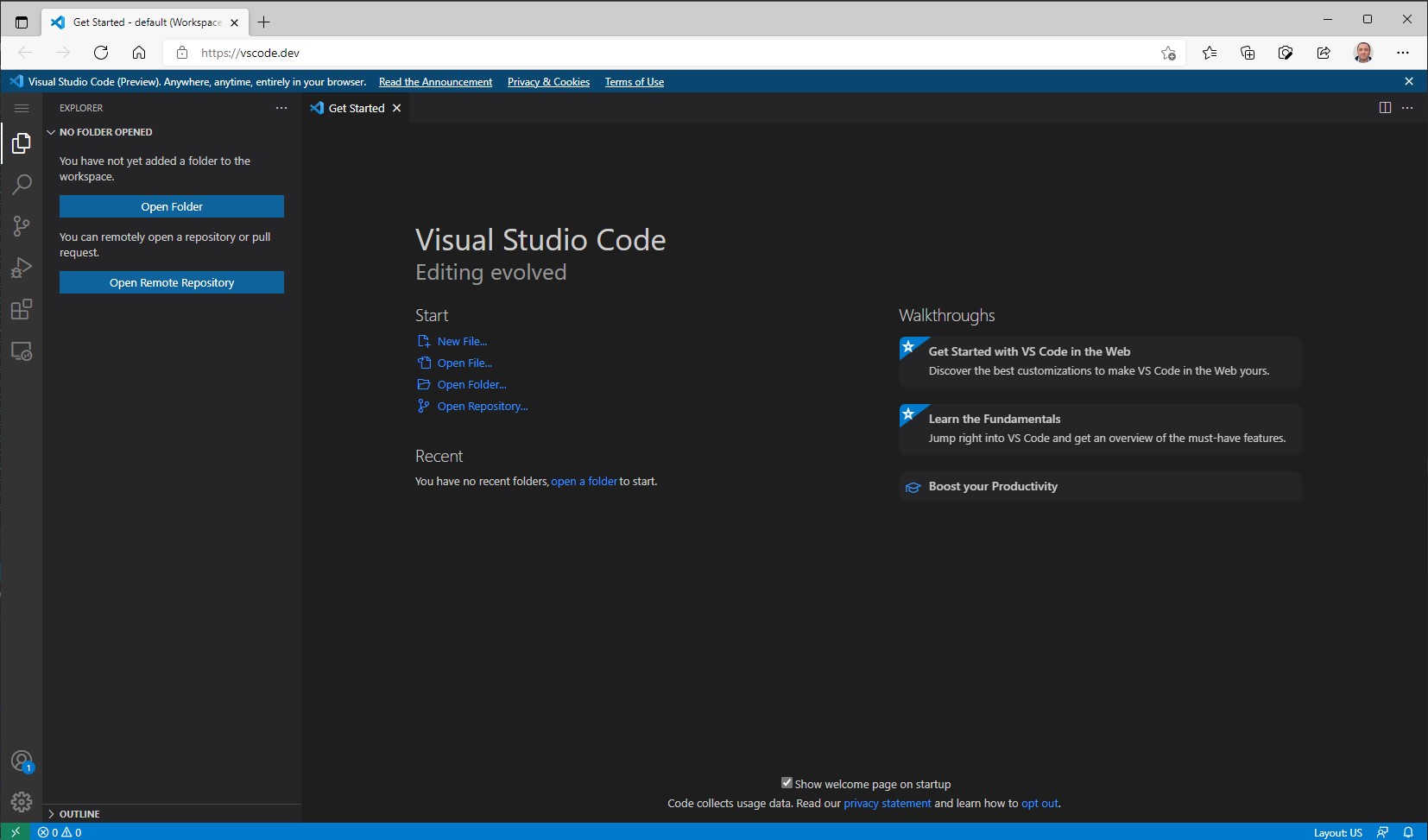 O chestie mișto: editorul Visual Studio Code are acum și o variantă online, putând fi folosit pentru editarea rapidă a codului.