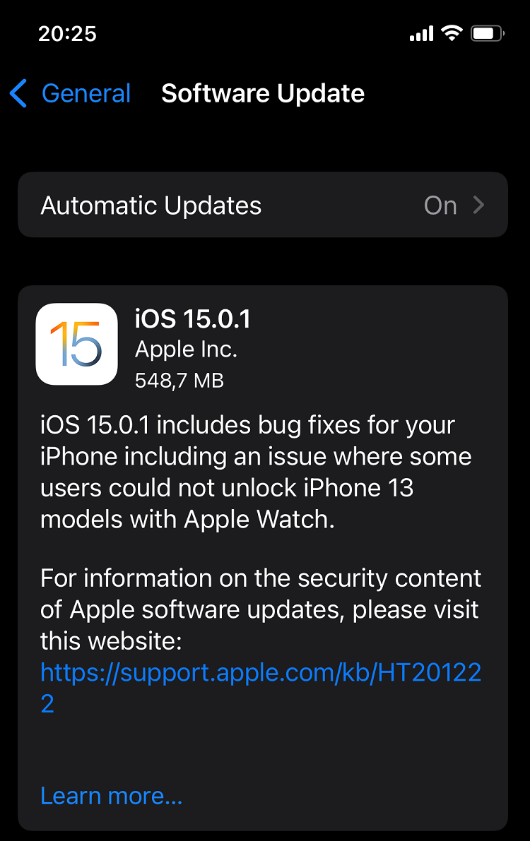 iOS 15.0.1 e lansat oficial și repară printre altele problemele de unlock cu Apple Watch și notificarea not enough storage space care nu dispare.