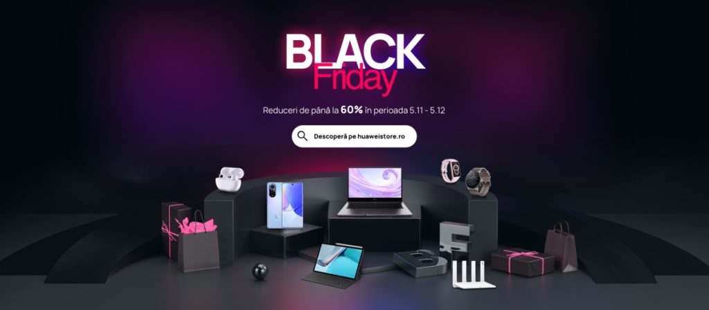 Huawei oferă reduceri de până la 60% (pe huweistore.ro) în campania Black Friday din acest an.