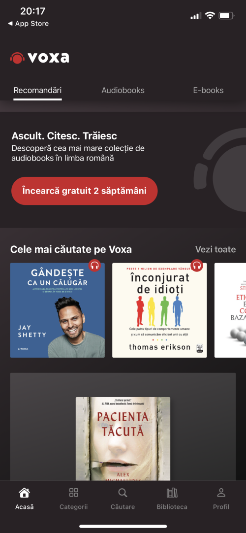 Voxa este prima aplicație e-books și audiobooks în limba română, cu peste 420 de cărți audio și peste 4400 de cărți în format electronic.