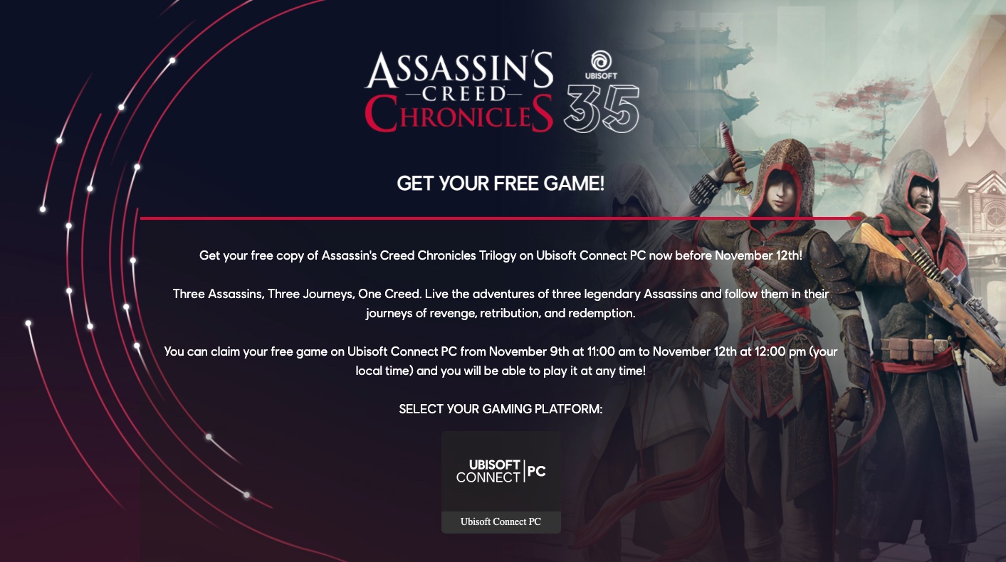 Cu ocazia campaniei de aniversare a 35 de ani, Ubisoft oferă gratuit toate cele trei jocuri Assassin's Creed Chronicles pentru PC. Descărcați-le acum!