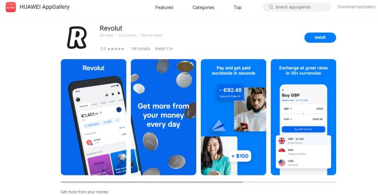 Începând de săptămâna trecută aplicația Revolut poate fi instalată direct din magazinul de aplicații Huawei AppGallery.