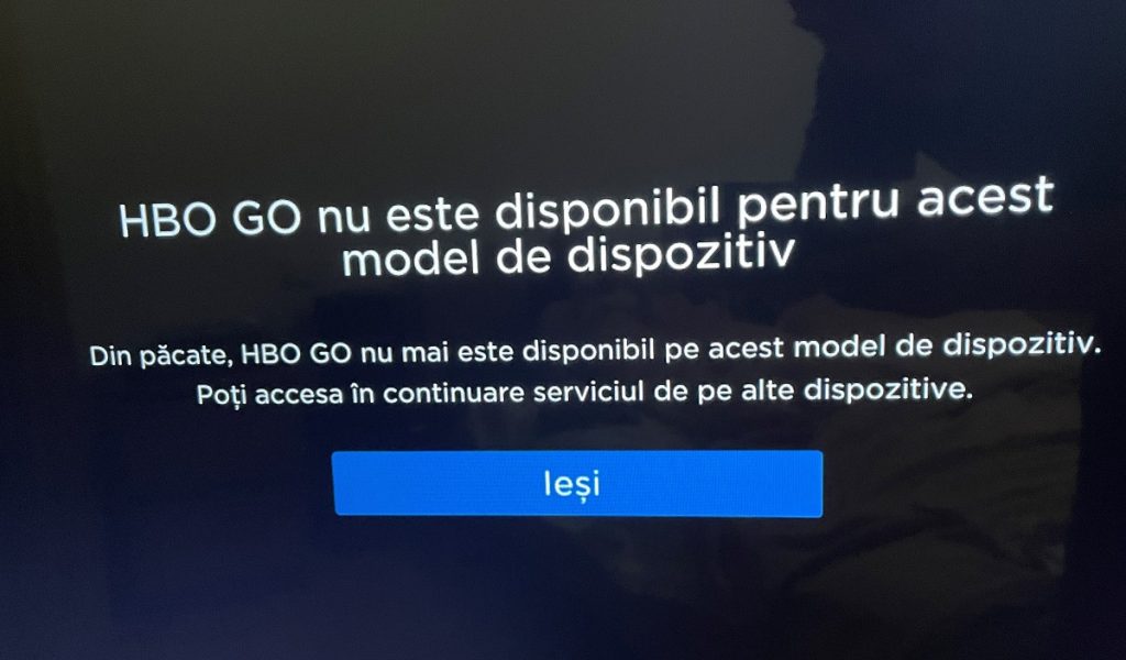 Începând de azi milioane de televizoare smart nu mai pot accesa aplicația HBO GO din cauza unei schimbări de politică: HBO GO nu mai este disponibil pe acest model de dispozitiv.