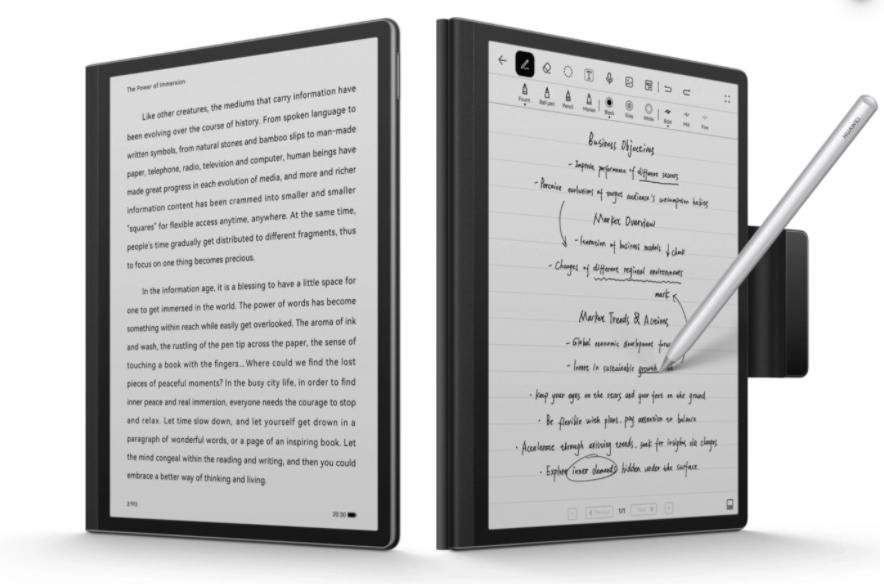 La MWC 2022 Huawei a prezentat e-reader-ul MatePad Paper, cu display de 10.3 inci E ink și suport pentru un pen în vederea luării de notițe.