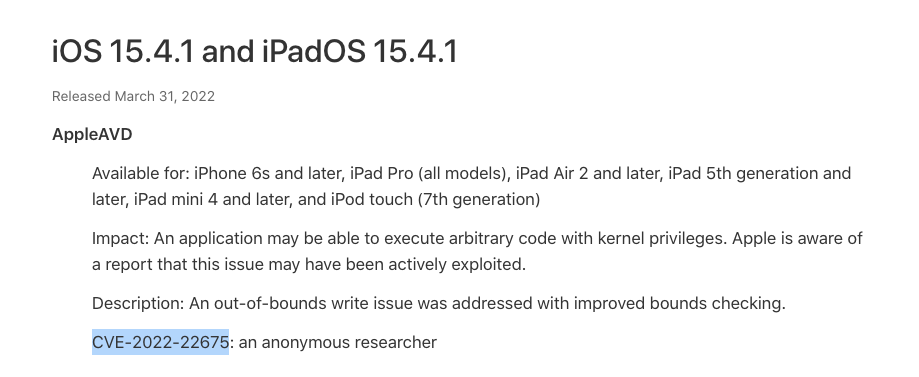 Aseară Apple a lansat iOS 15.4.1 și macOS 12.3.1, două update-uri care vin să repare vulnerabilități 0 day, deja folosite de hackeri pentru accesul neautorizat la iPhone-uri și MacBook-uri.