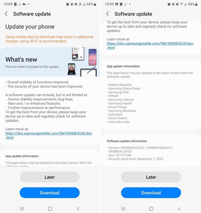 Galaxy S22 Ultra primeste update-ul de securitate pentru 1 septembrie