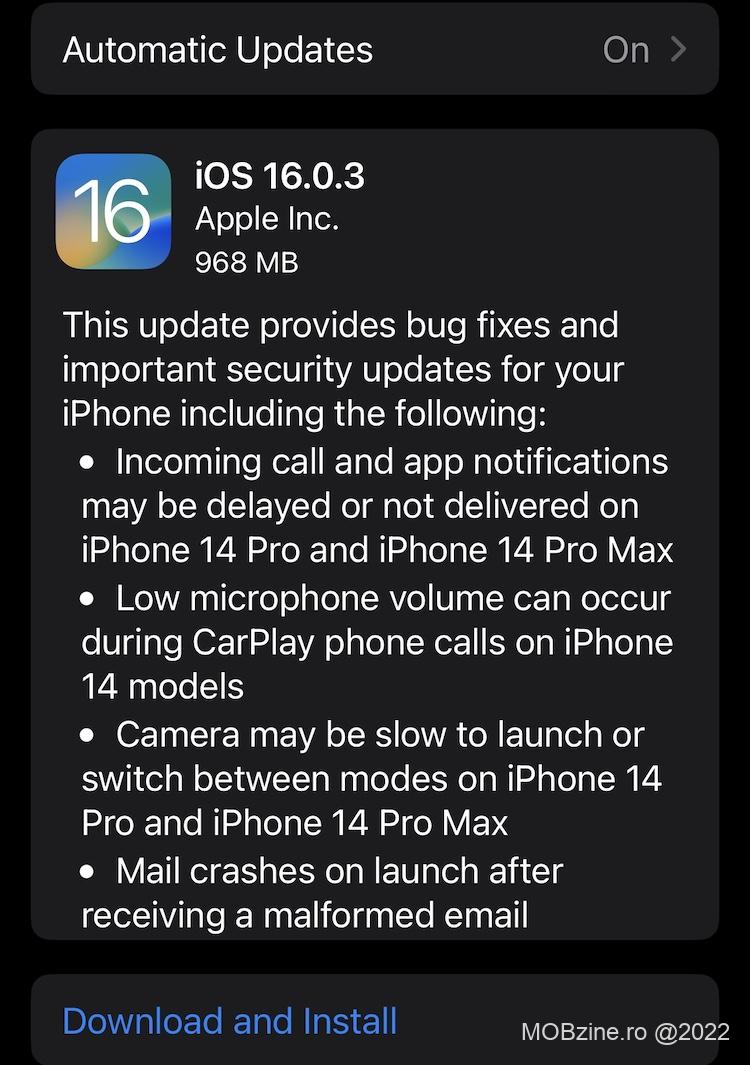iOS 16.0.3 vine să mai repare câteva dintre problemele pe care le au utilizatorii noilor iPhone 14.