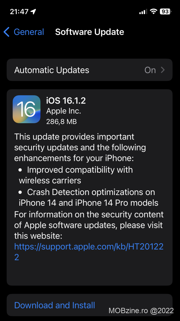 Săptămâna trecută Apple a lansat iOS 16.1.2 cu vine cu niște update-uri care îmbunătățesc funcționarea modelelor iPhone 14 și ceva optimizări de performanță și securitate.