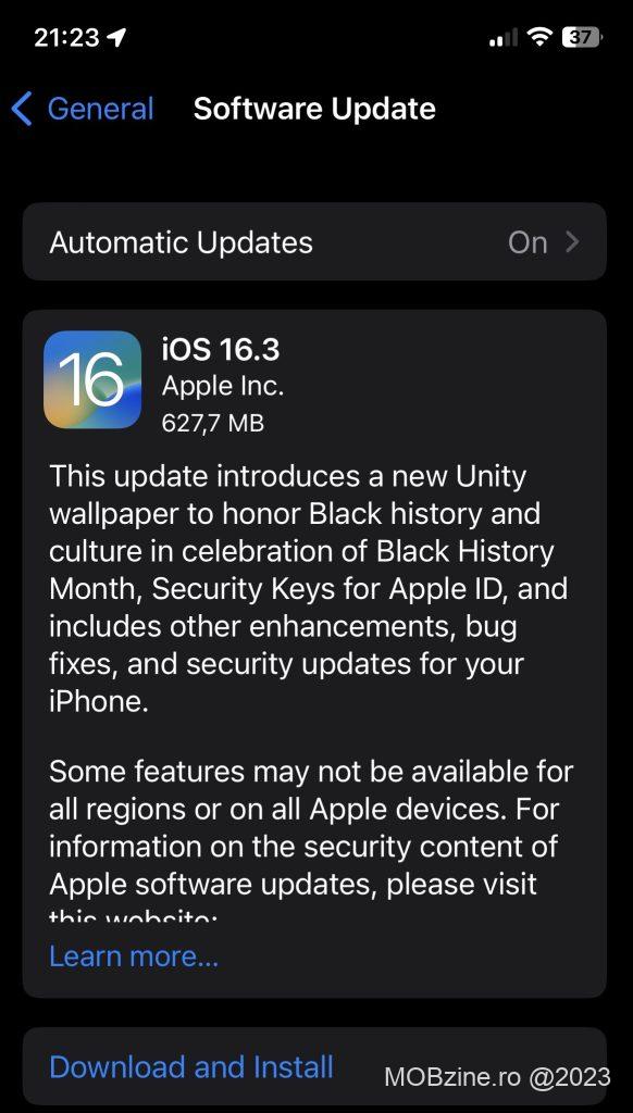 Luni seara Apple a lansat iOS 16.3 care aduce câteva elemente noi și un set important de patch-uri de securitate. E momentul să porniți rapid update-ul!