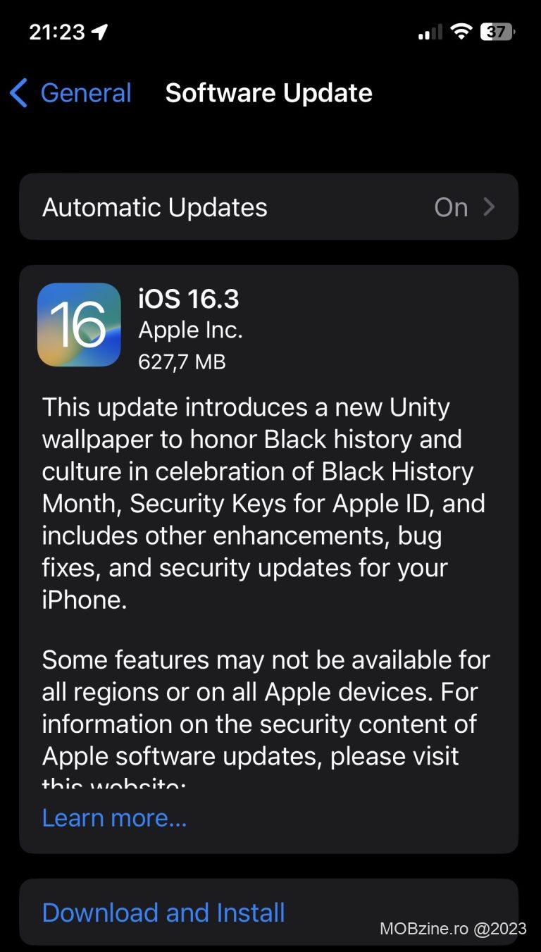 Luni seara Apple a lansat iOS 16.3 care aduce câteva elemente noi și un set important de patch-uri de securitate. E momentul să porniți rapid update-ul!