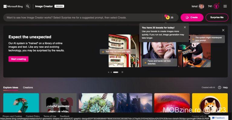 Bing Chat are acum opțiunea de a folosi Image Creator, Ai-ul DALL-E pentru generarea de imagini pe baza descrierilor text.